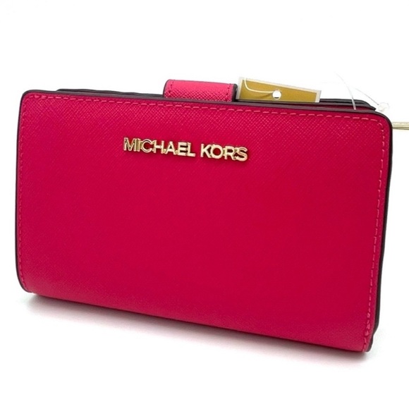 Michael Kors Medium Bifold Zip Chain Wallet Electric Pink - Picture 1 of 8